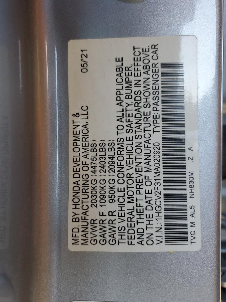 Lot #3316717399 2021 HONDA ACCORD SPO