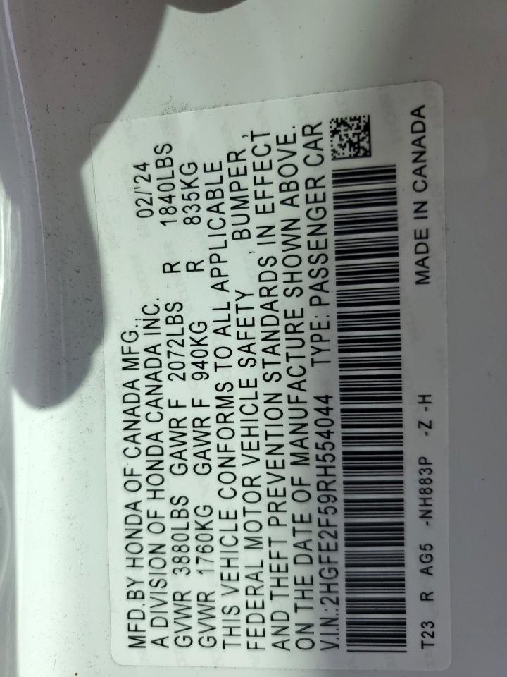 Lot #3304890550 2024 HONDA CIVIC SPOR