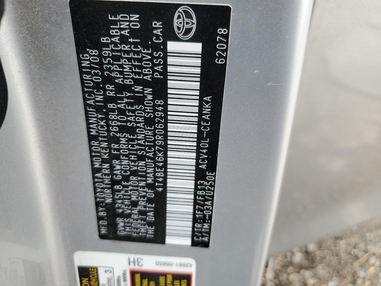 Lot #3287804099 2009 TOYOTA CAMRY BASE