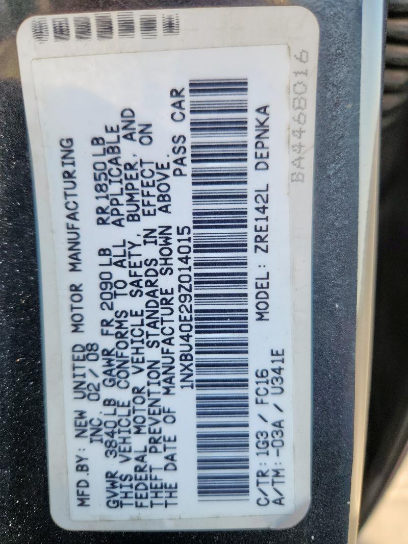 2009 TOYOTA COROLLA BA #3317033000