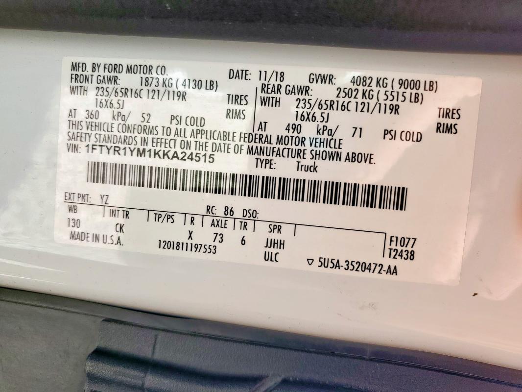 2019 FORD TRANSIT #3301630662