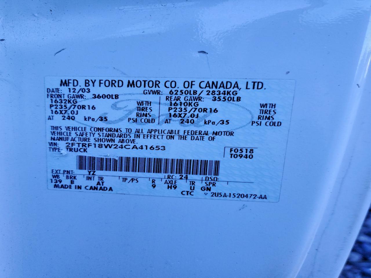 Lot #3301970476 2004 FORD F-150 HERI