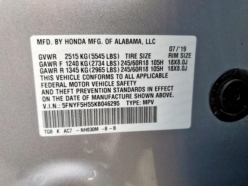 2019 HONDA PILOT EXL #3304635940