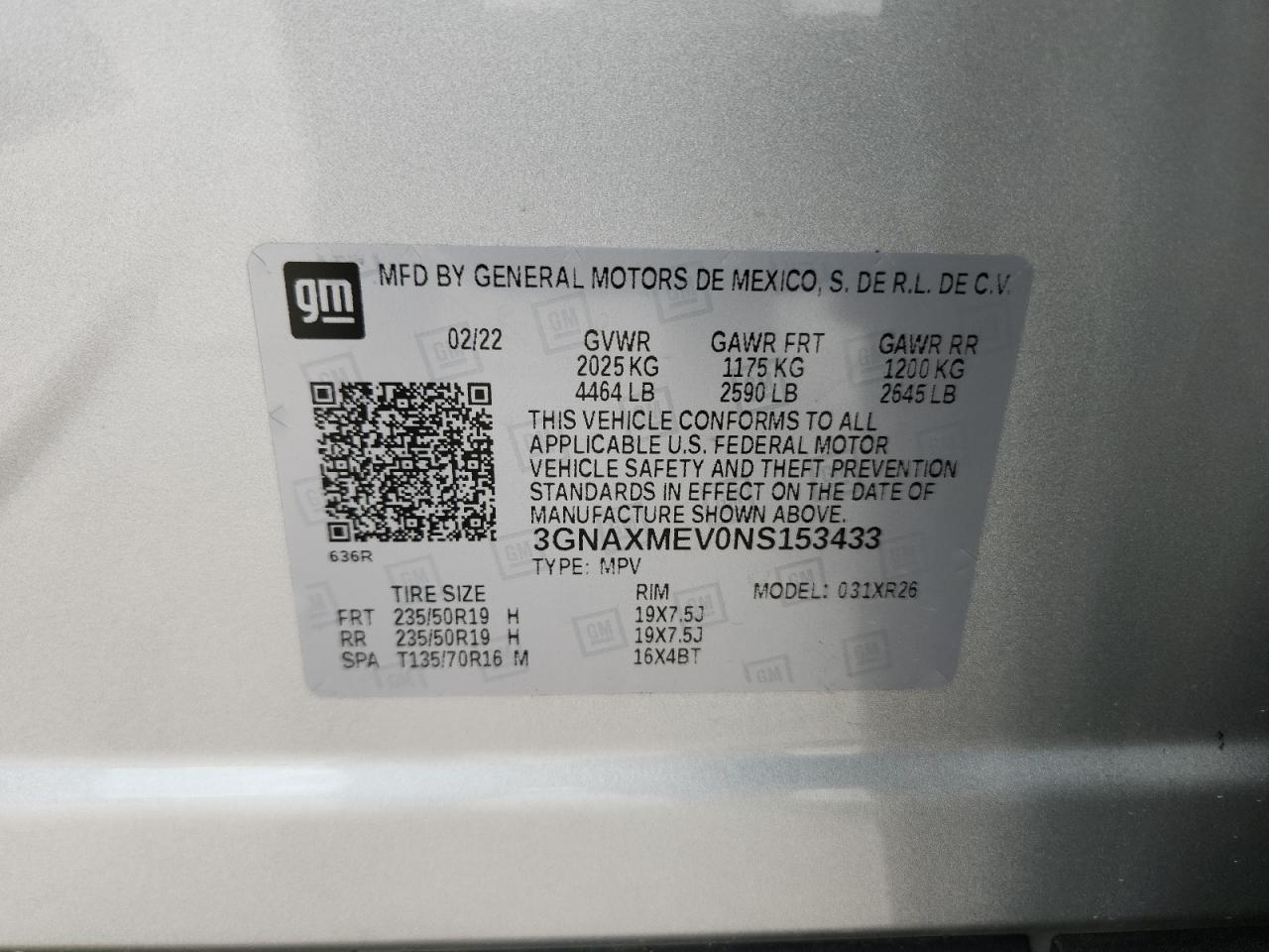 Lot #3301782338 2022 CHEVROLET EQUINOX RS