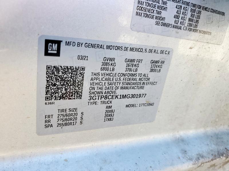 2021 GMC SIERRA C15 - 3GTP8CEK1MG301977