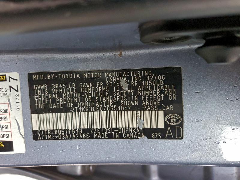 2007 TOYOTA COROLLA MA #3296241452