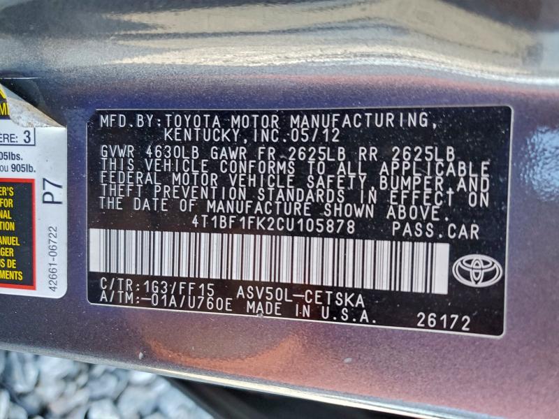 2012 TOYOTA CAMRY BASE #3304001673