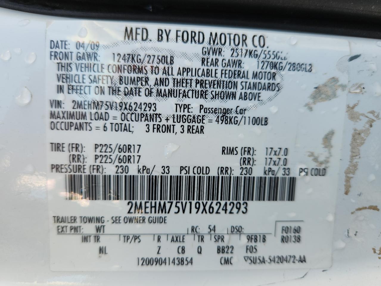 Lot #3291766291 2009 MERCURY GRAND MARQ