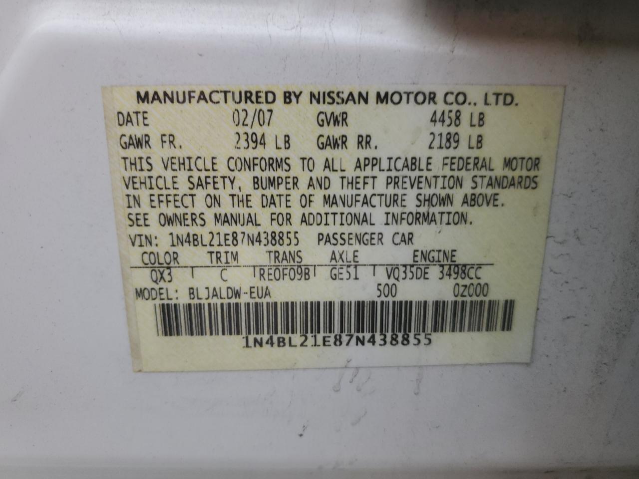 Lot #3301991448 2007 NISSAN ALTIMA 3.5