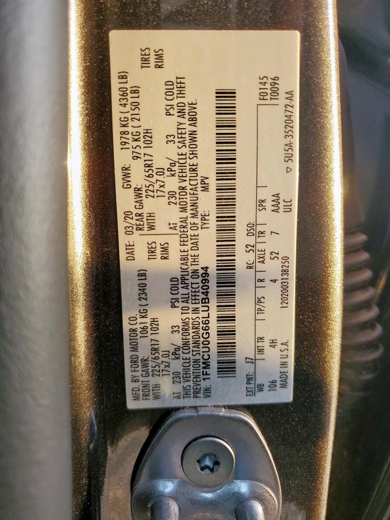 2020 FORD ESCAPE SE - 1FMCU0G66LUB40994