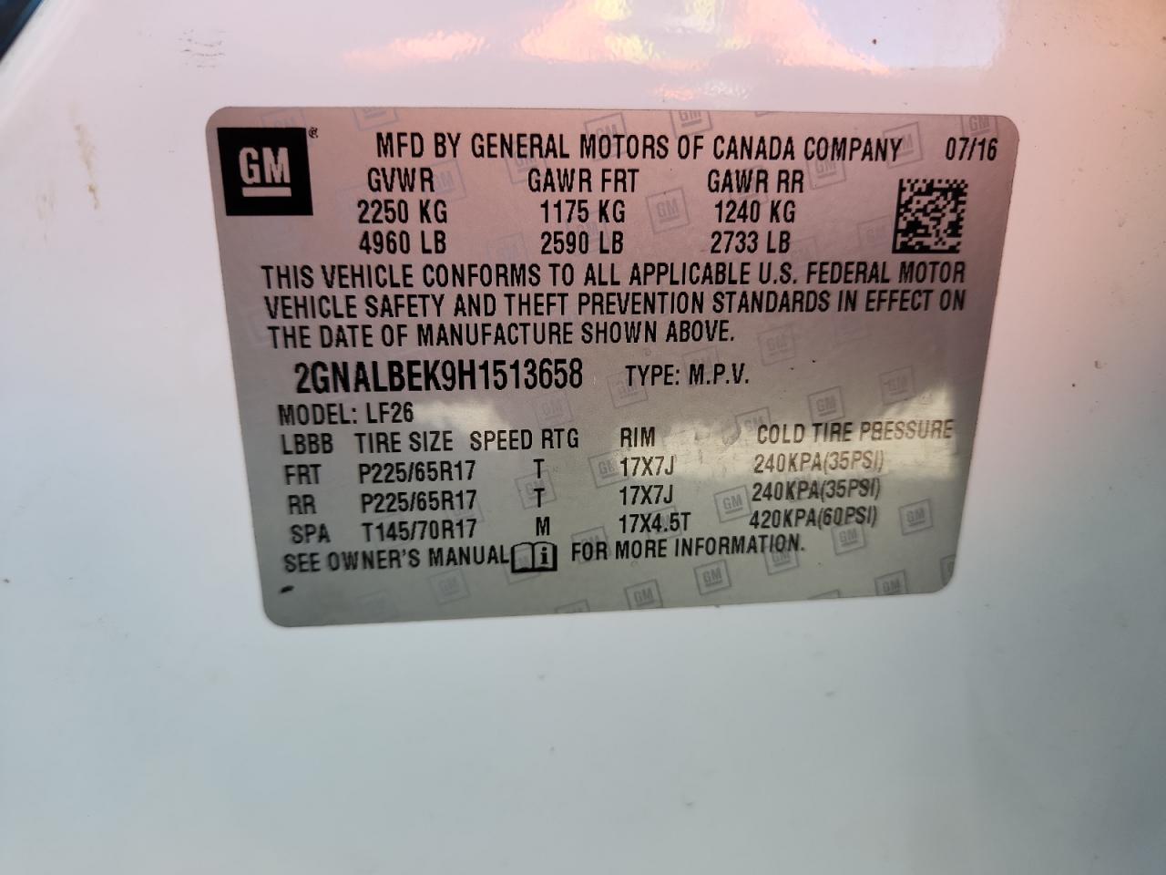 Lot #3317799158 2017 CHEVROLET EQUINOX LS