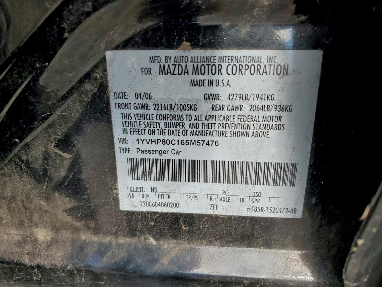 Lot #3316803410 2006 MAZDA 6 I