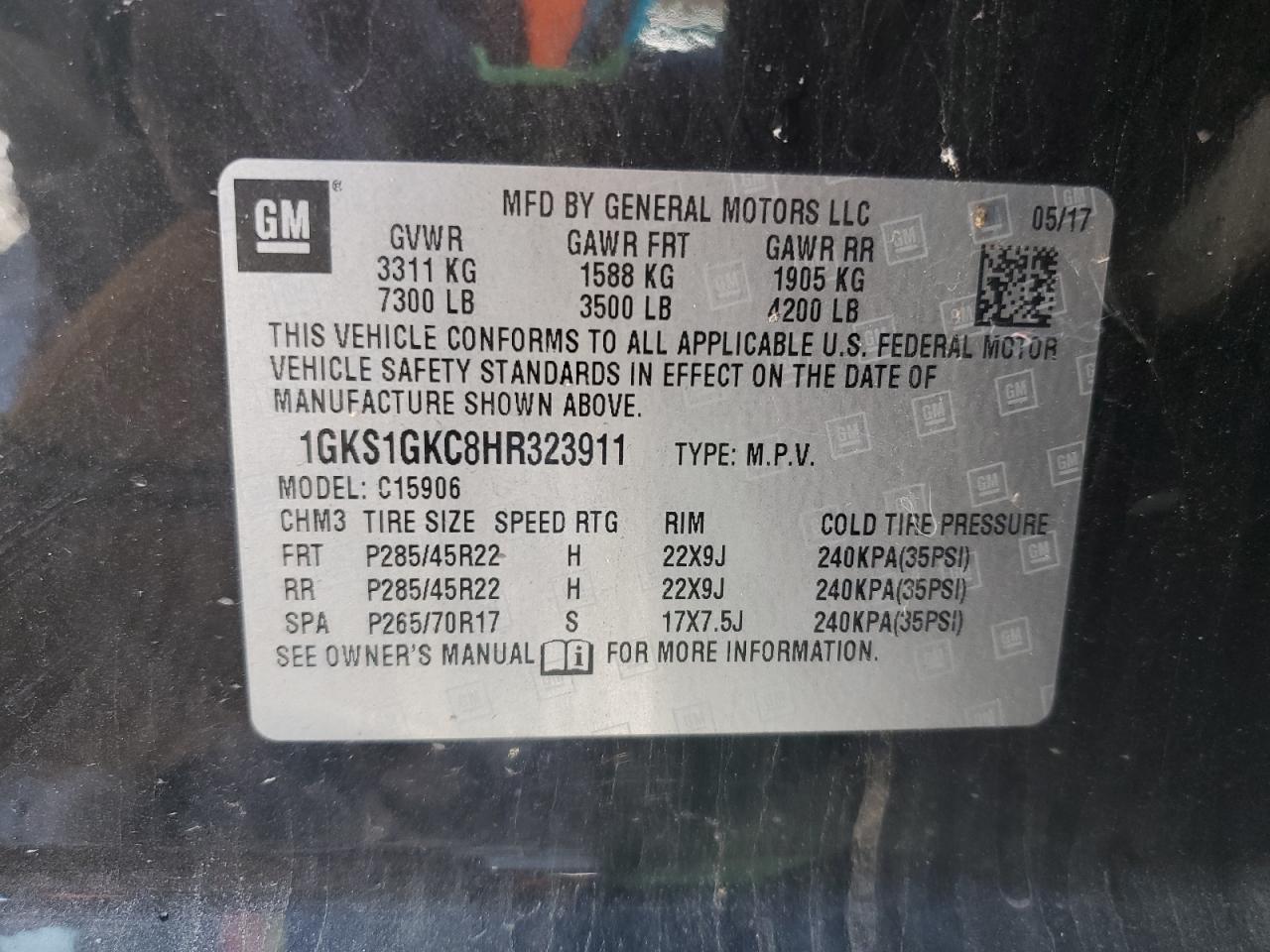 Lot #3309583562 2017 GMC YUKON XL C