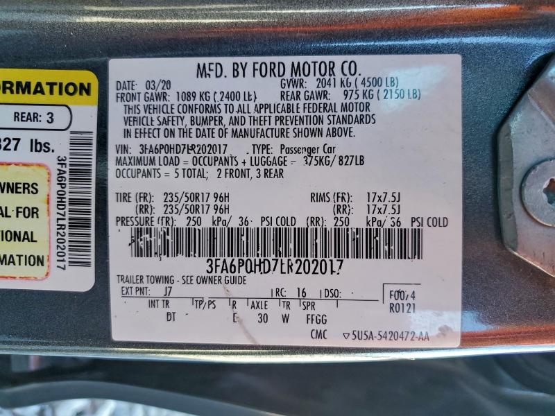 2020 FORD FUSION SE #3312879208