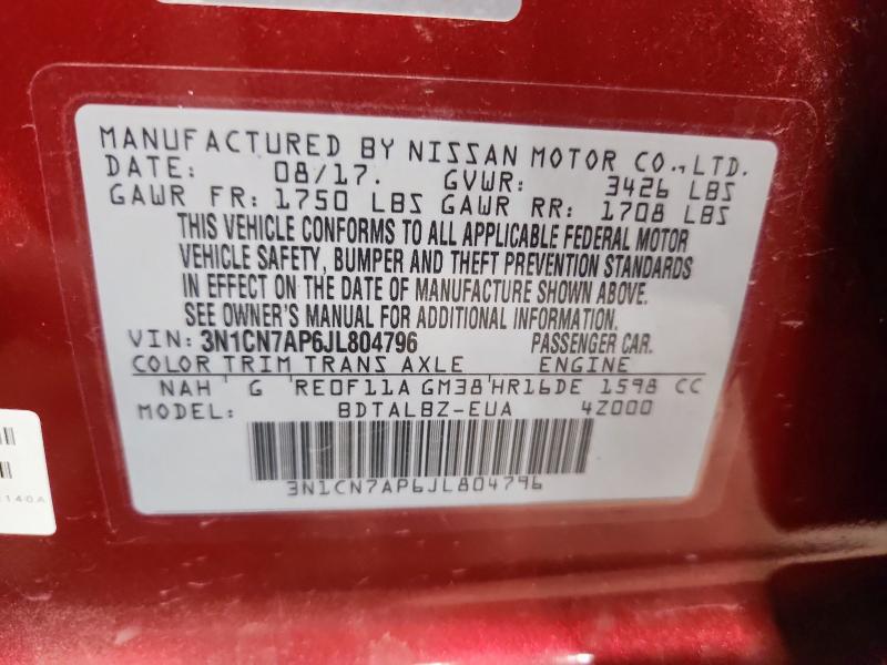 2018 NISSAN VERSA S #3317806066