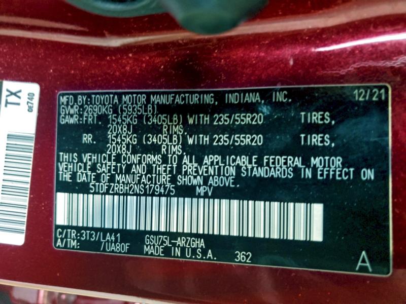 2022 TOYOTA HIGHLANDER #3296279438