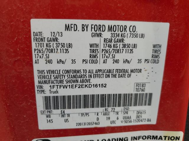 2014 FORD F150 SUPER - 1FTFW1EF2EKD16152