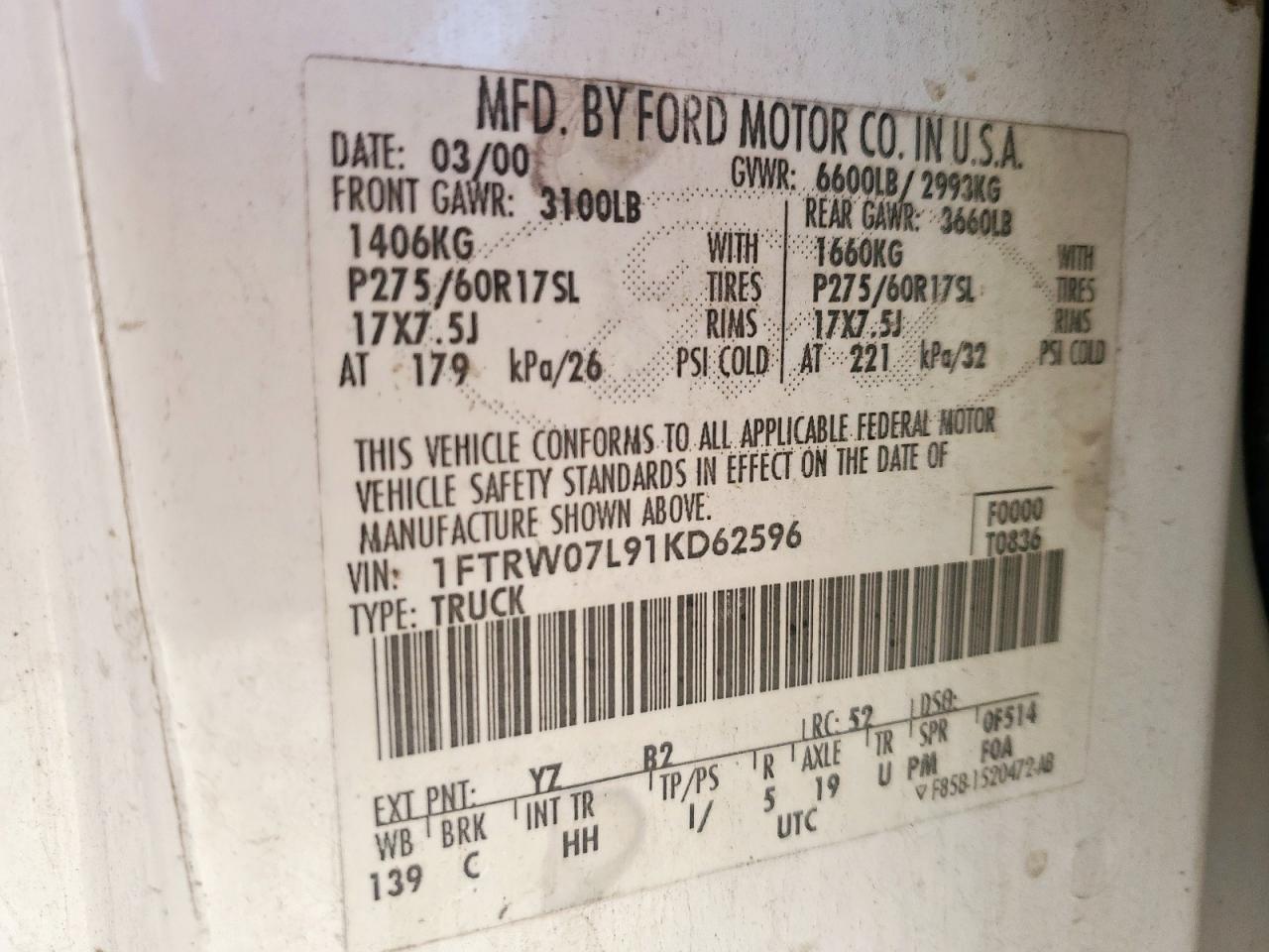 Lot #3304955945 2001 FORD F150 SUPER