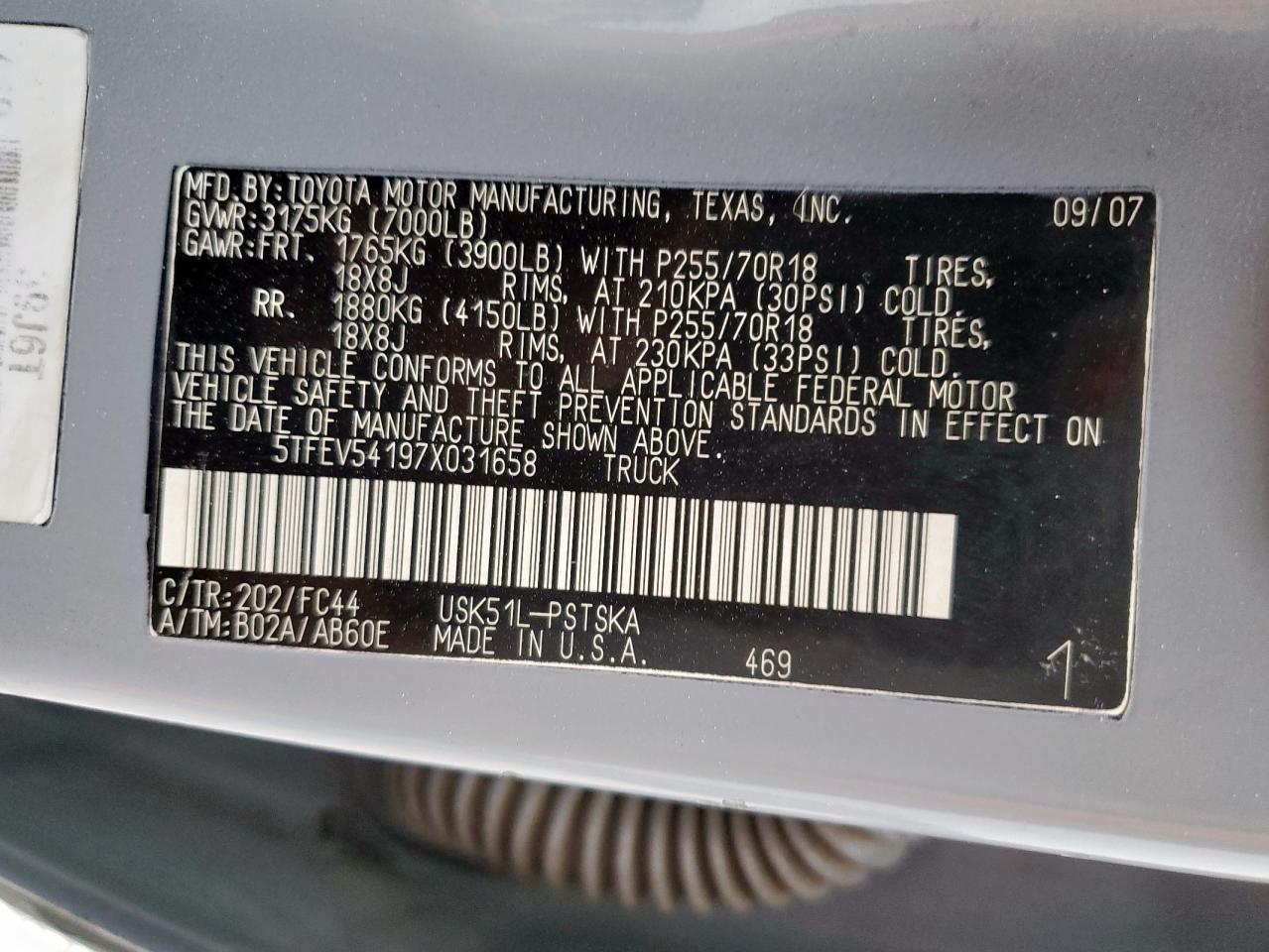 Lot #3304178441 2007 TOYOTA TUNDRA CRE