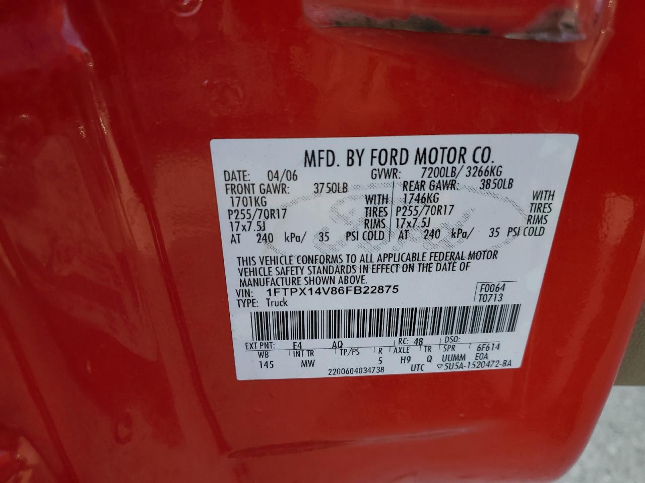 Lot #3280299966 2006 FORD F150