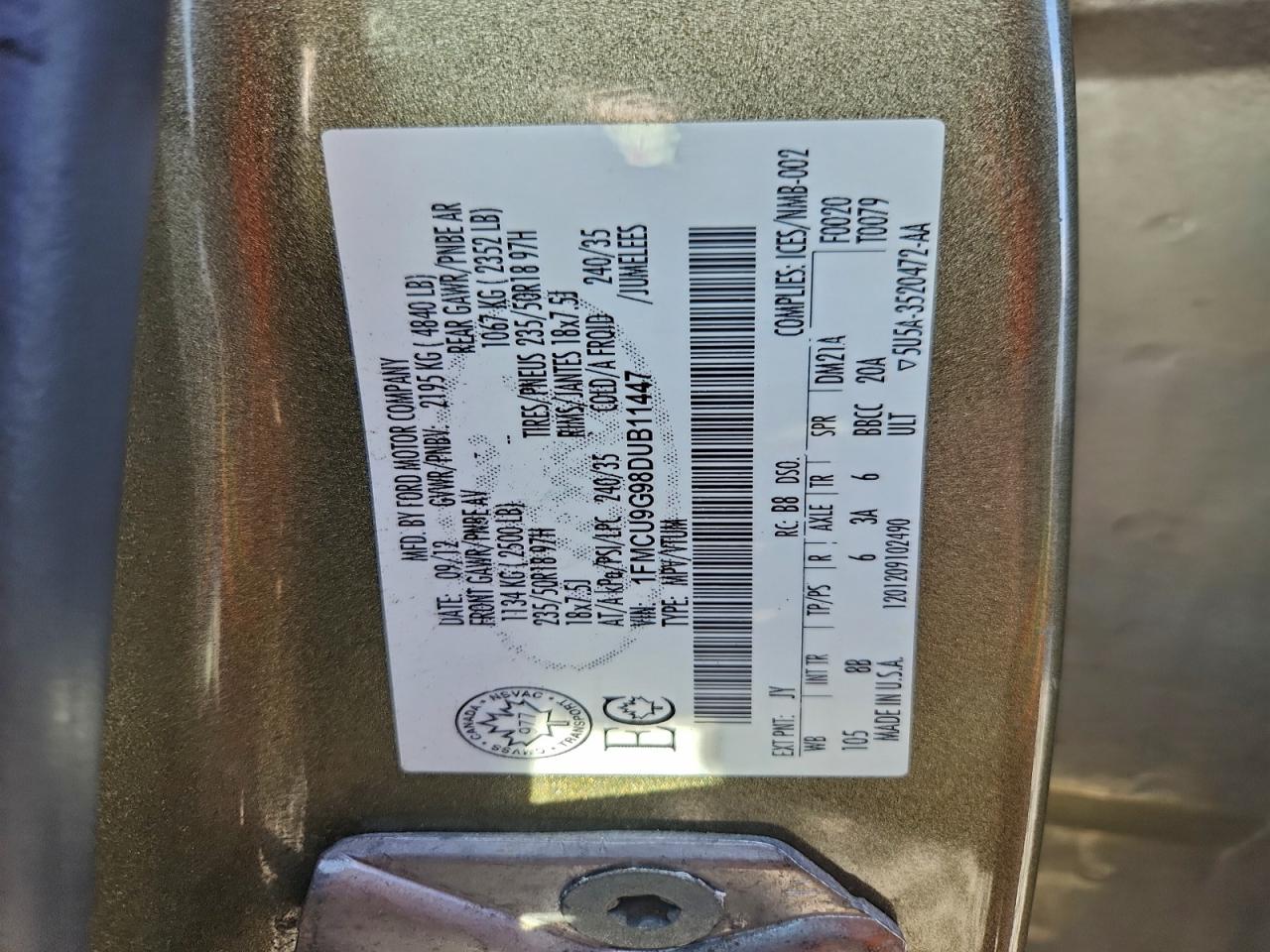 Lot #3302734076 2013 FORD ESCAPE SE