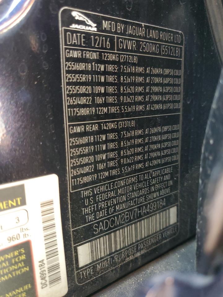 Lot #3303860779 2017 JAGUAR F-PACE S