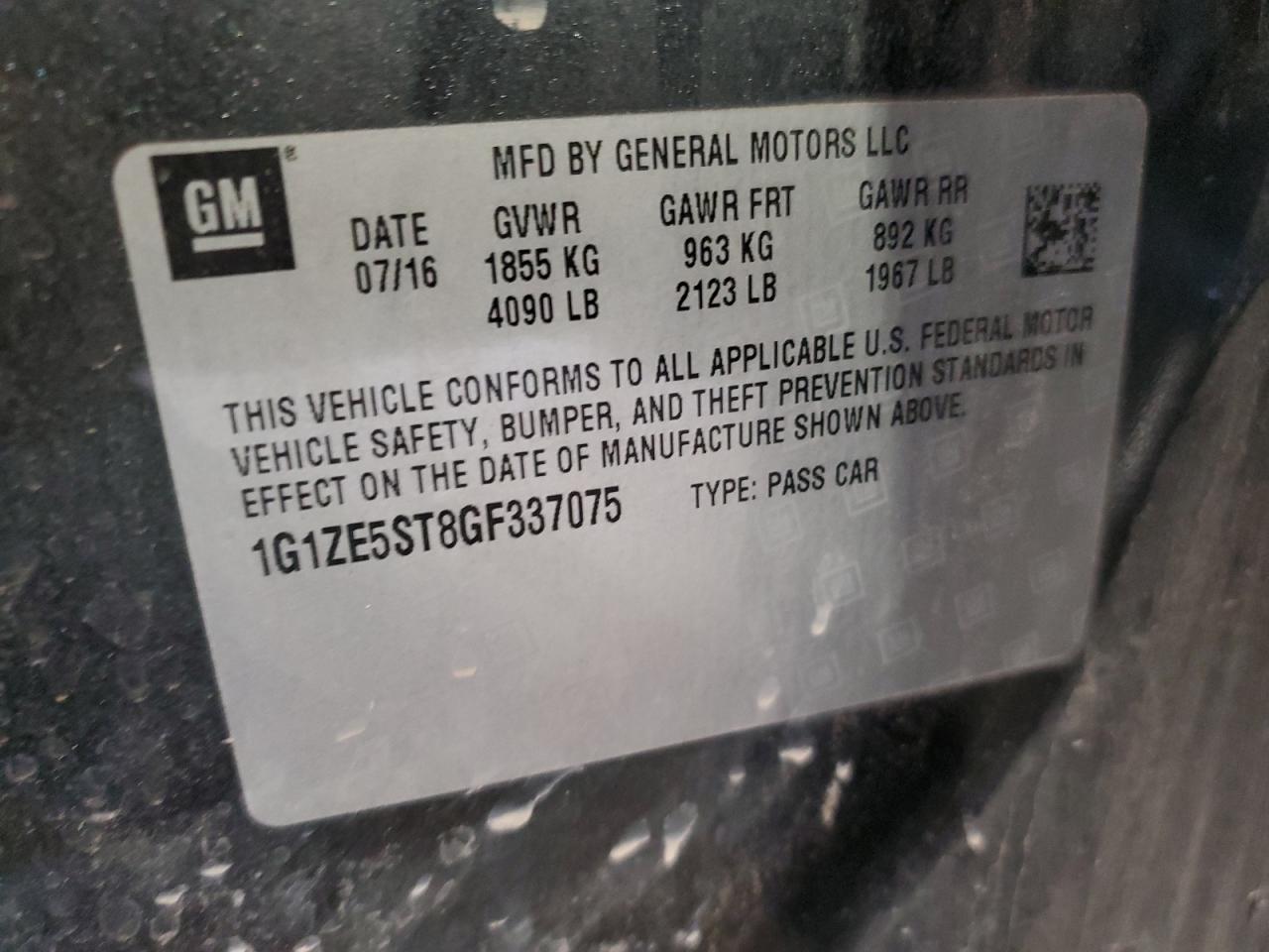 Lot #3302734067 2016 CHEVROLET MALIBU LT