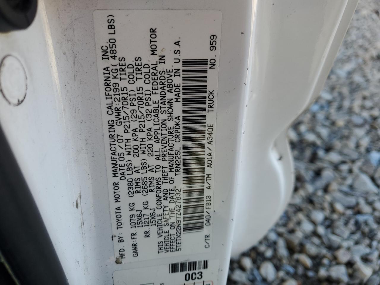 Lot #3317026083 2007 TOYOTA TACOMA ACC