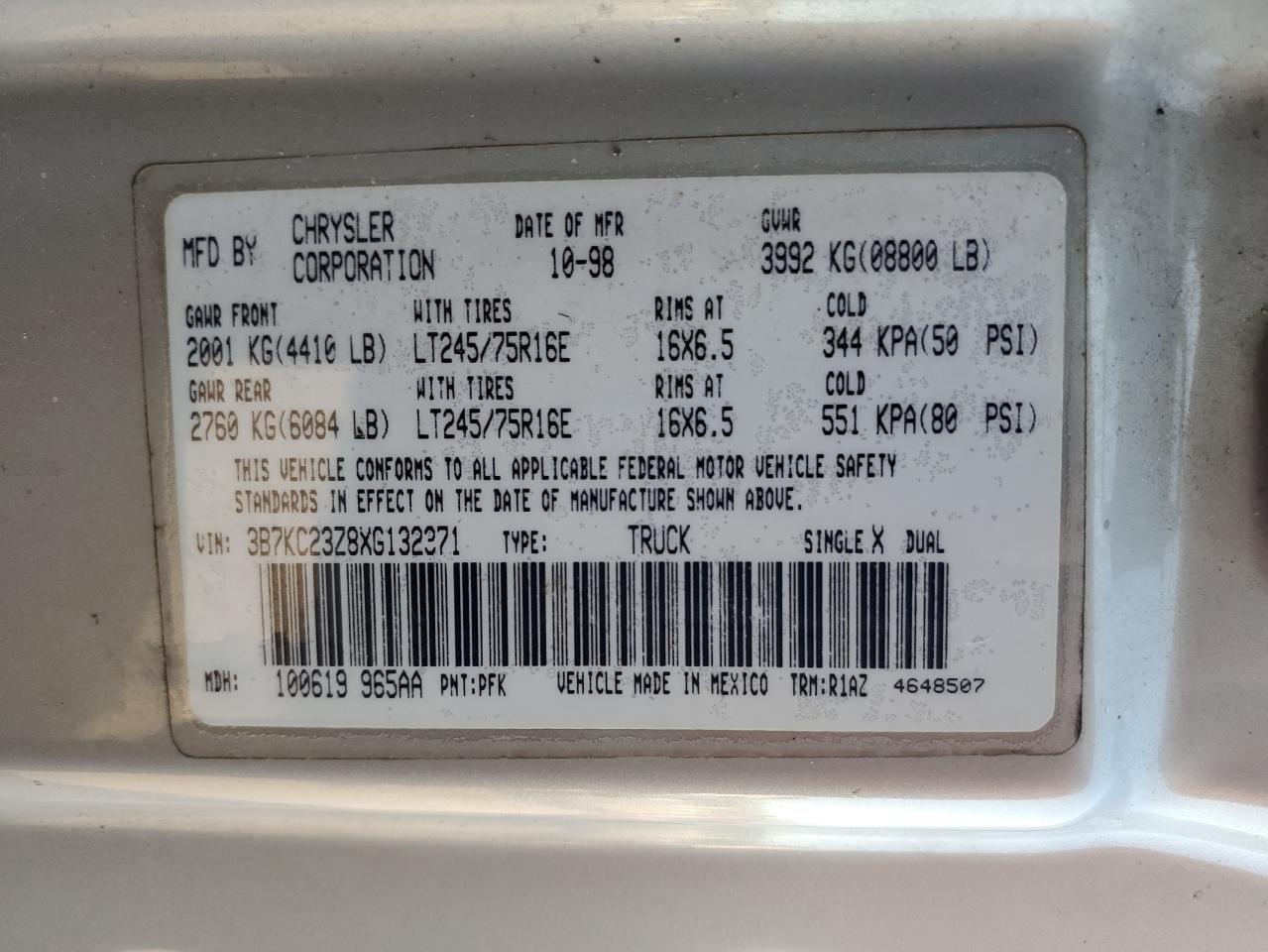 Lot #3291354144 1999 DODGE RAM 2500