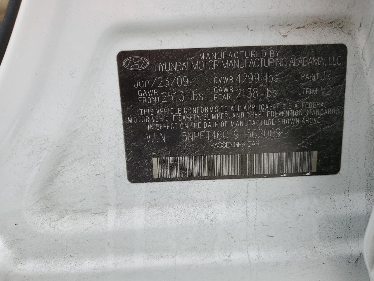 Lot #3296520341 2009 HYUNDAI SONATA GLS