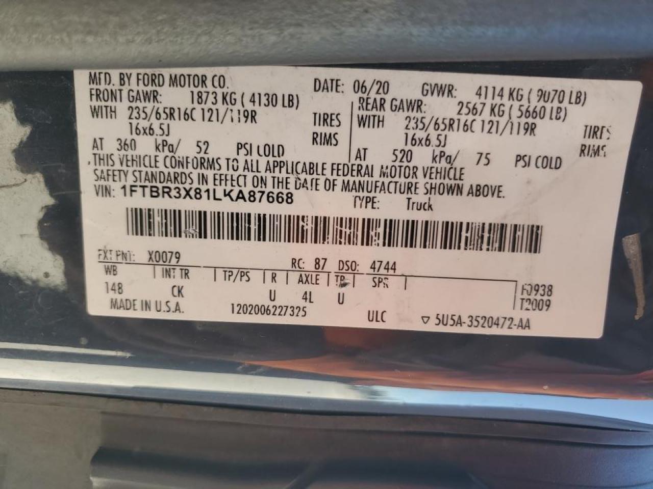 Lot #3312273776 2020 FORD TRANSIT