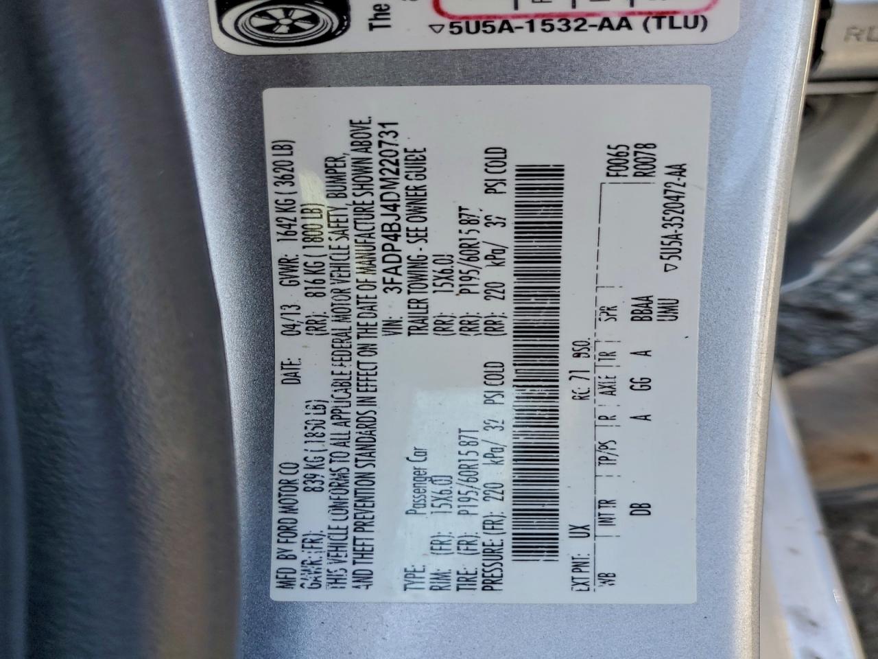 Lot #3315914081 2013 FORD FIESTA SE