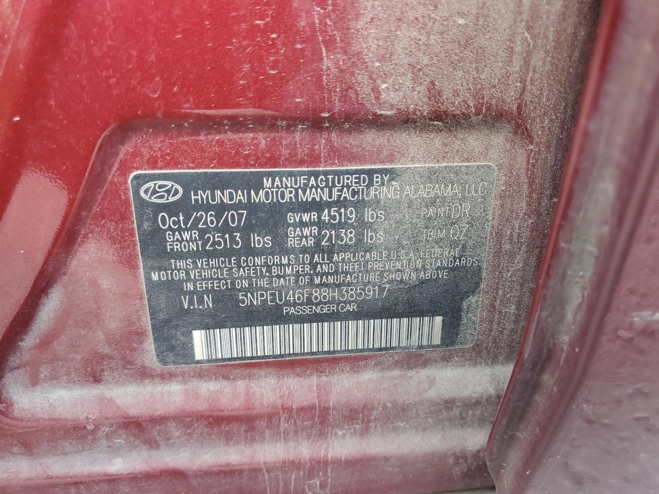 Lot #3302908091 2008 HYUNDAI SONATA SE