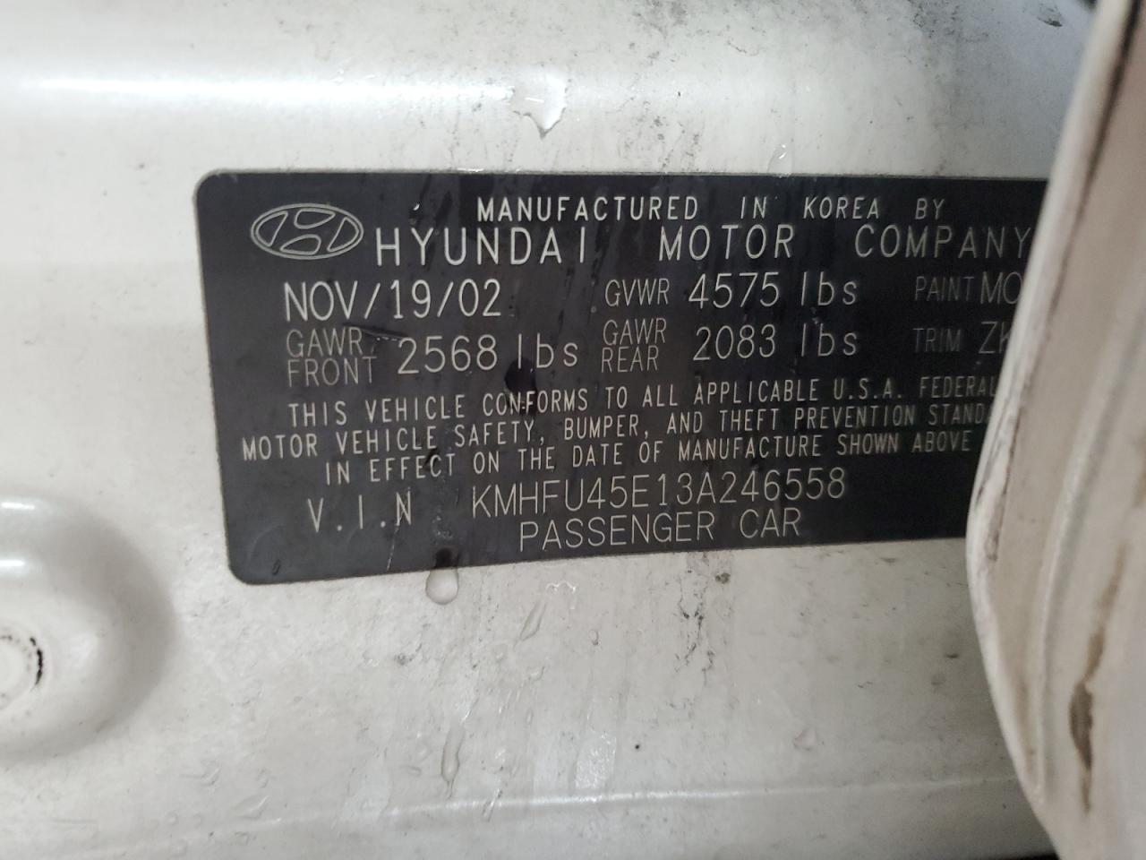 Lot #3287611043 2003 HYUNDAI XG 350