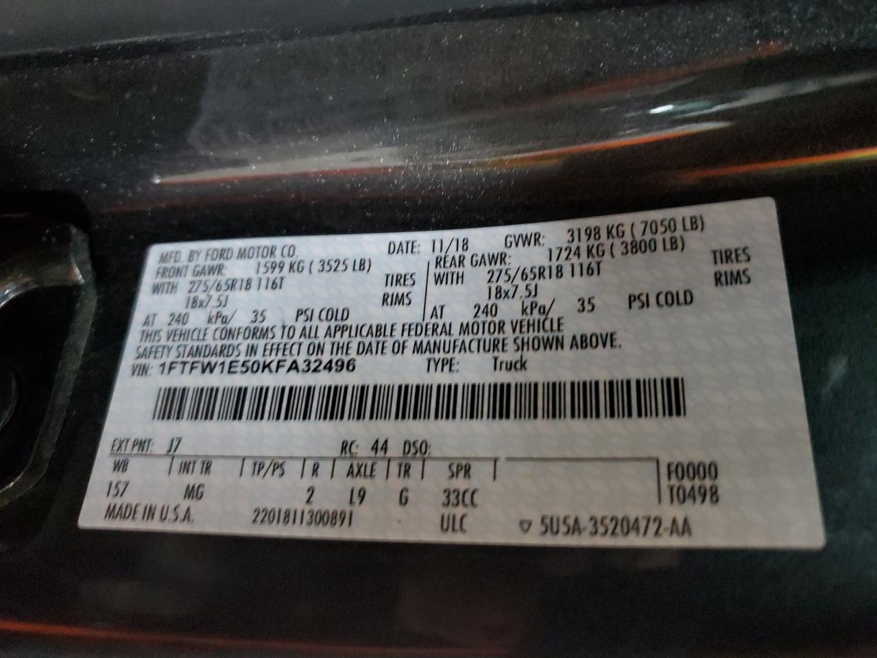 Lot #3284684341 2019 FORD F150 SUPER