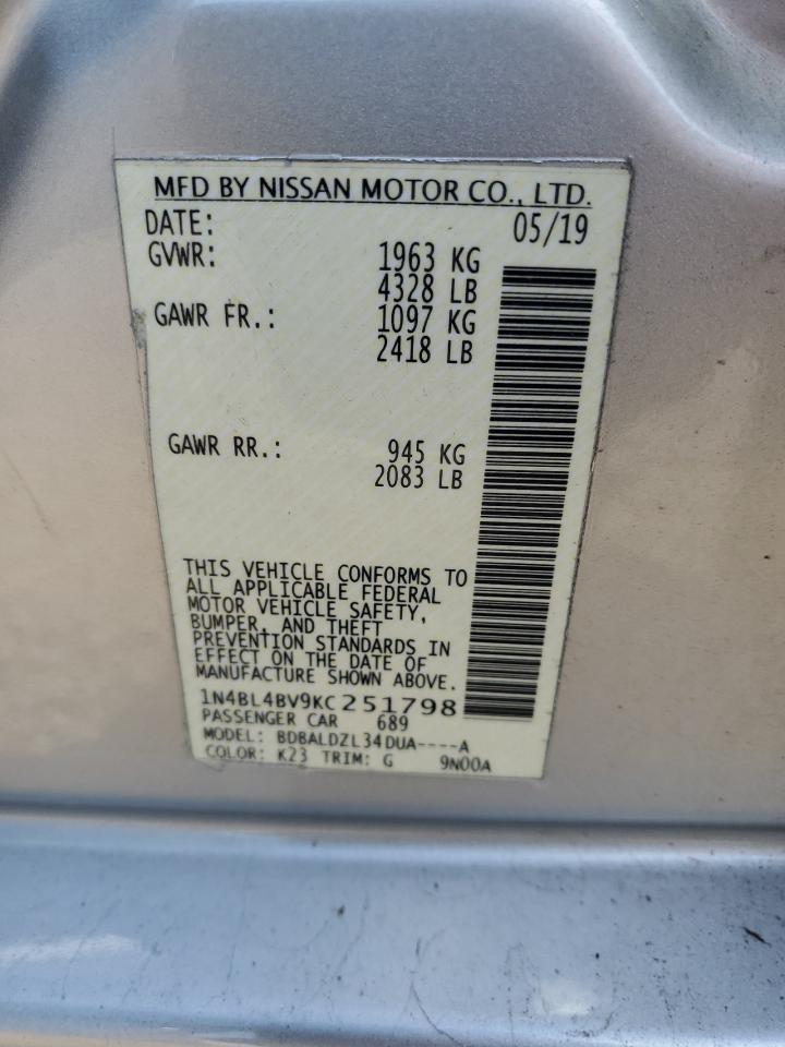 Lot #3305403307 2019 NISSAN ALTIMA S