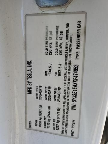 2019 TESLA MODEL 3 #3301732334