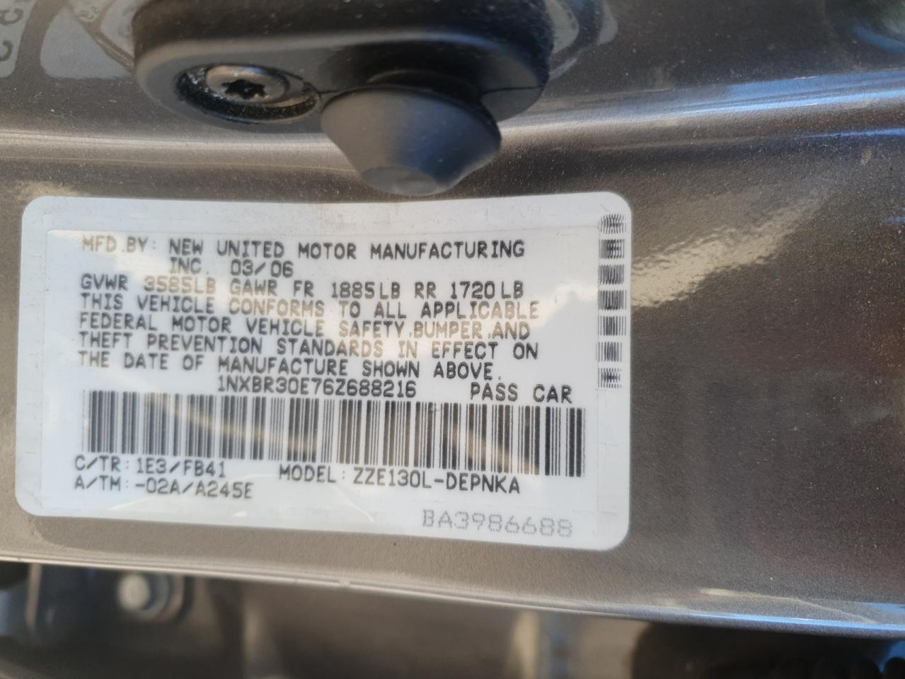 Lot #3294813776 2006 TOYOTA COROLLA CE