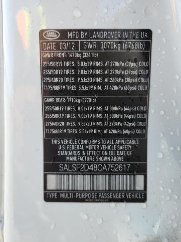 2012 LAND ROVER RANGE ROVE #3302152171