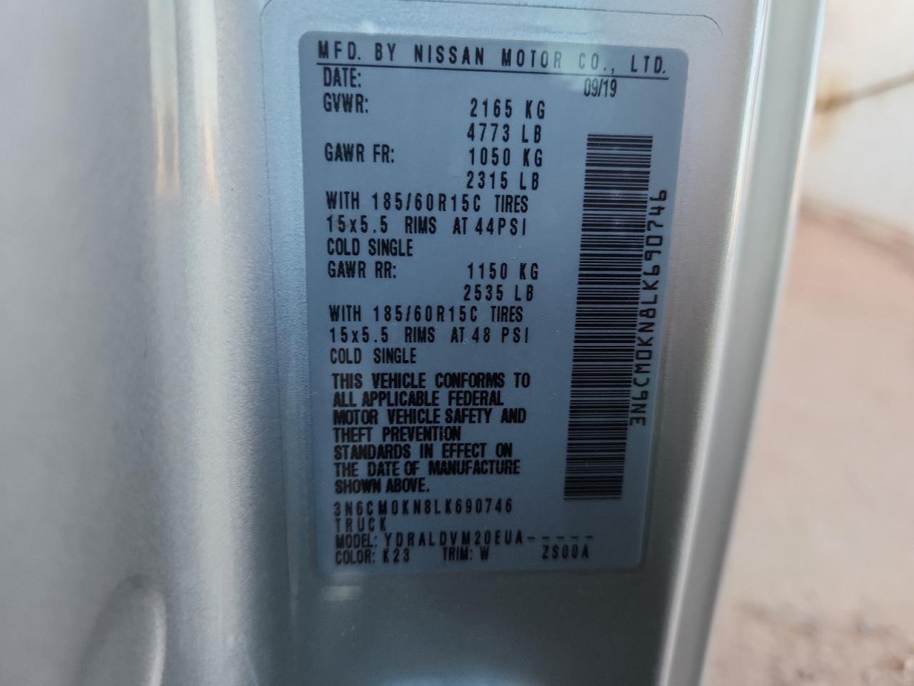 Lot #3311750727 2020 NISSAN NV200