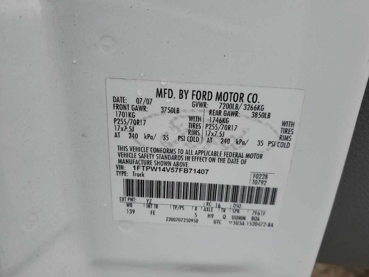 Lot #3283784476 2007 FORD F150 SUPER