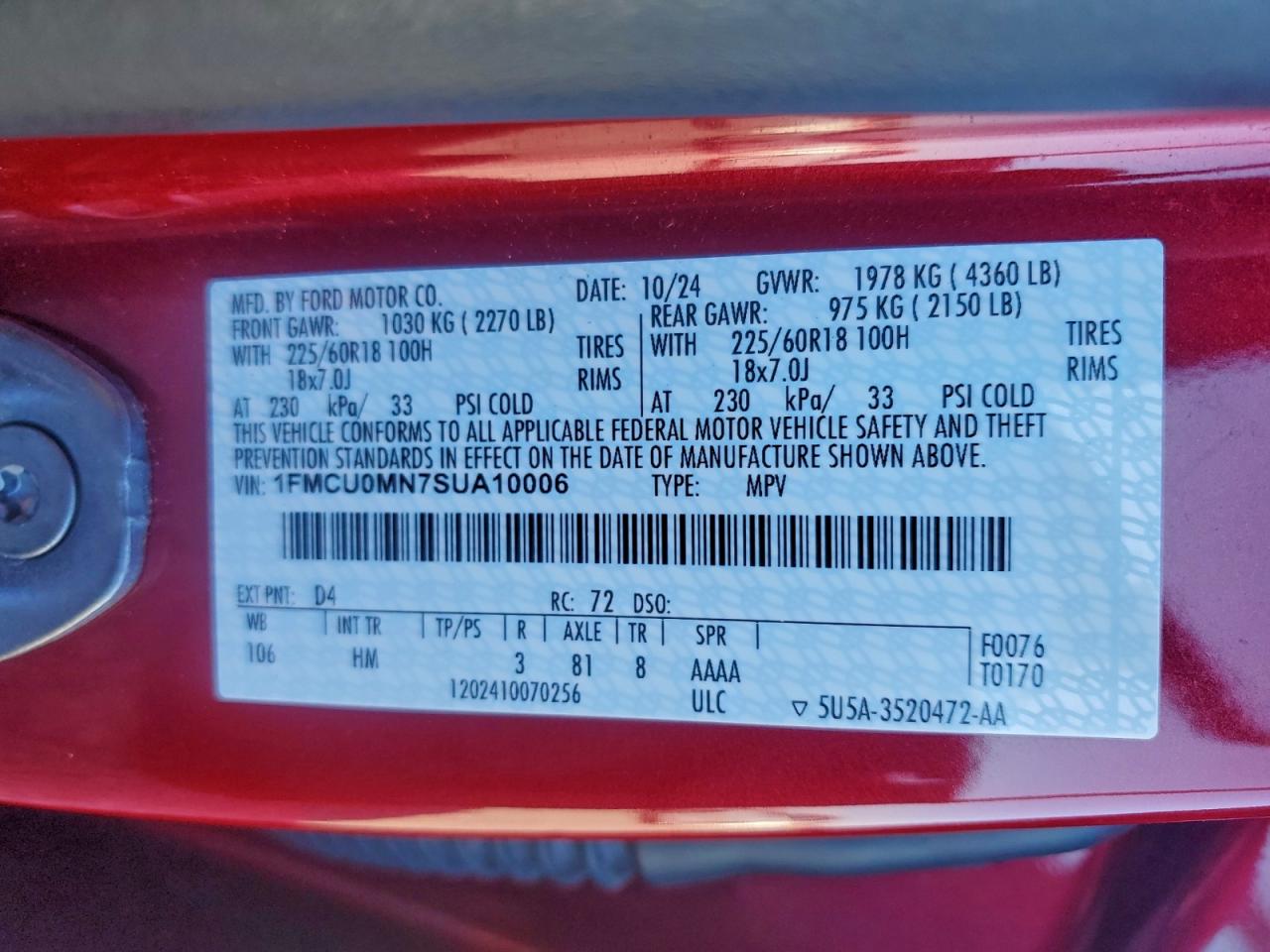 Lot #3303386157 2025 FORD ESCAPE ST