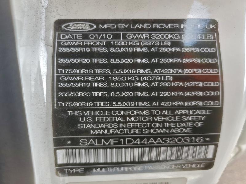 2010 LAND ROVER RANGE ROVE #3301752379