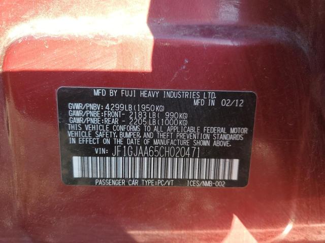 2012 SUBARU IMPREZA - JF1GJAA65CH020471