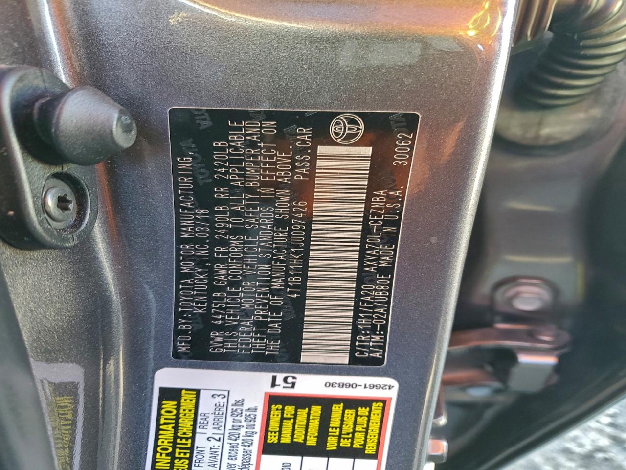 Lot #3318065395 2018 TOYOTA CAMRY L