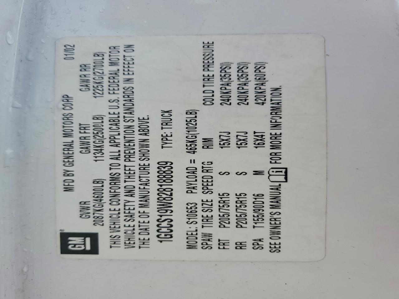 Lot #3298290078 2002 CHEVROLET S TRUCK S1