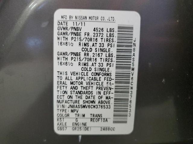 2012 NISSAN ROGUE S - JN8AS5MV6CW376533