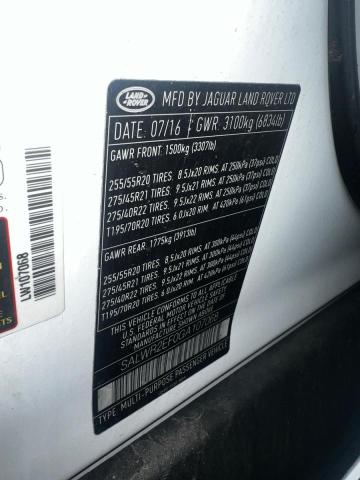 2016 LAND ROVER RANGE ROVE #3285565298