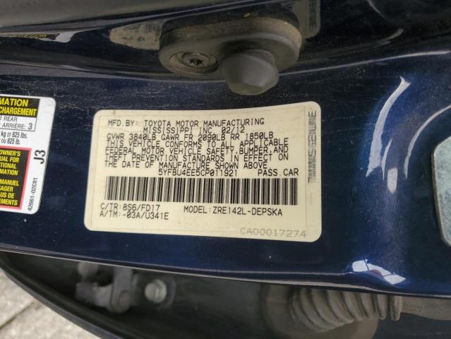 2012 TOYOTA COROLLA BA #3303709516