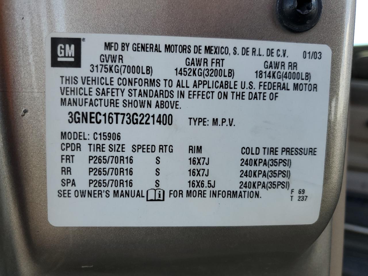 Lot #3292746778 2003 CHEVROLET SUBURBAN C